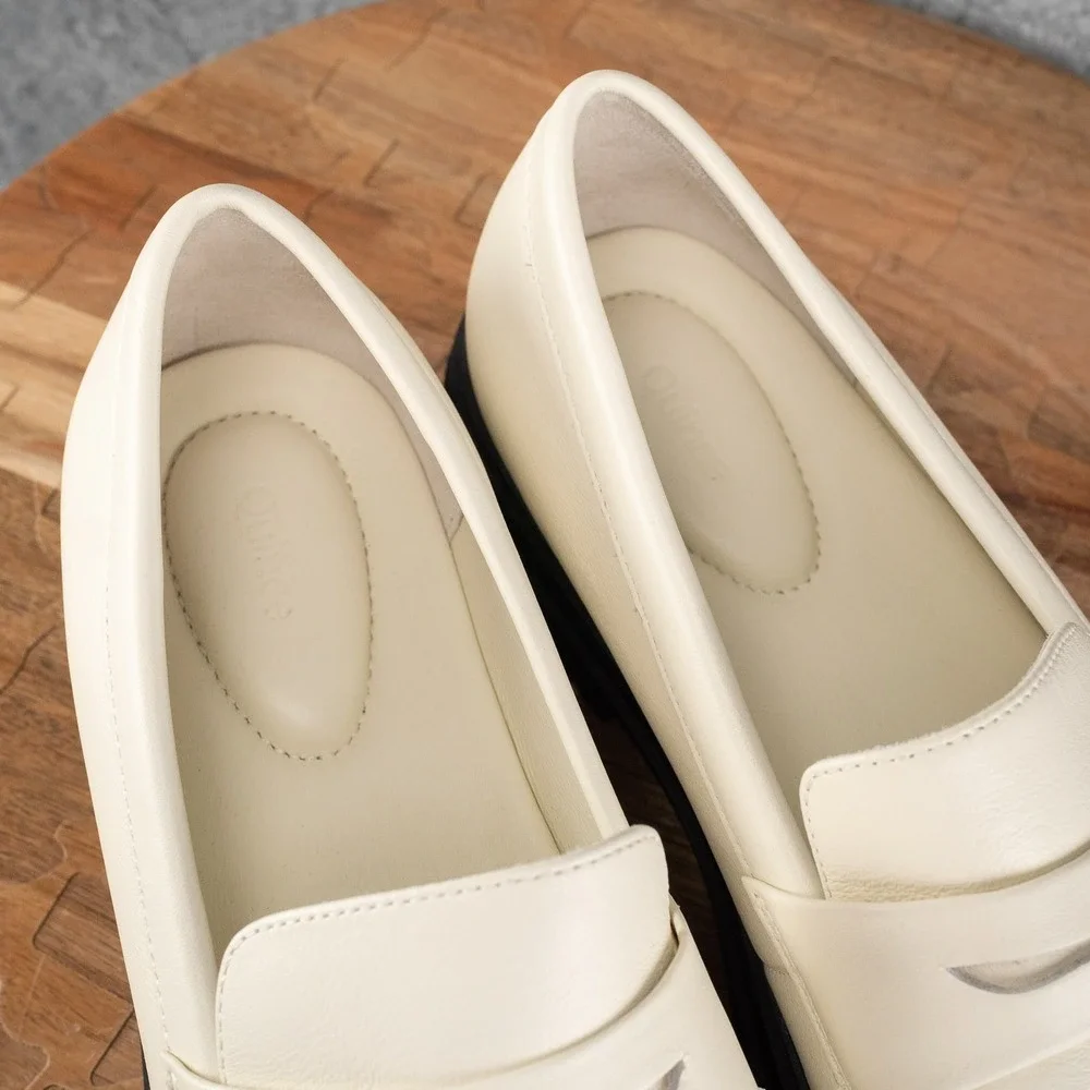 Quince Italian‎ Leather Lug Sole Platform Chunky Loafers Ivory Women's Size 9.5